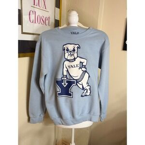 Yale University Bulldog Mascot Crewneck Sweatshirt Light Blue Mens Small S